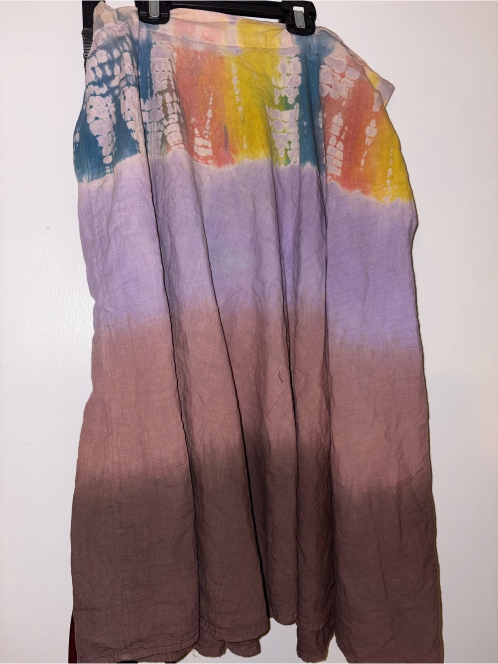 Studio West Tie-Dye Maxi Skirt in Lavender, Yellow, Blue and Brown